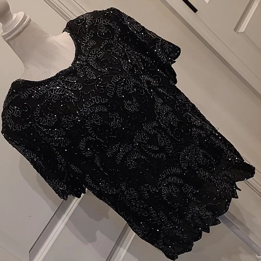 Vintage Papell Boutique Evening ez 2X glass beaded and embroidery top